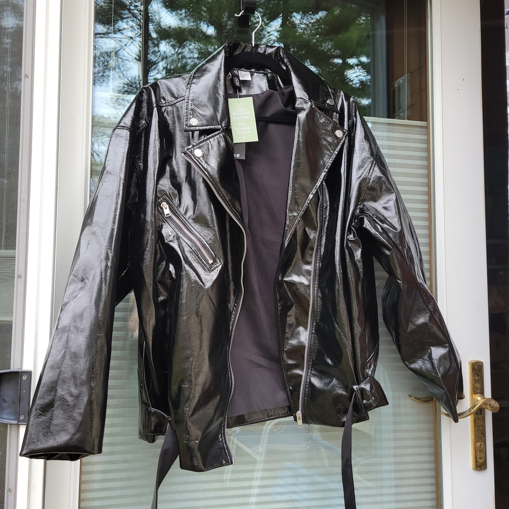 H&M Black Patent Faux-Leather Moto Jacket